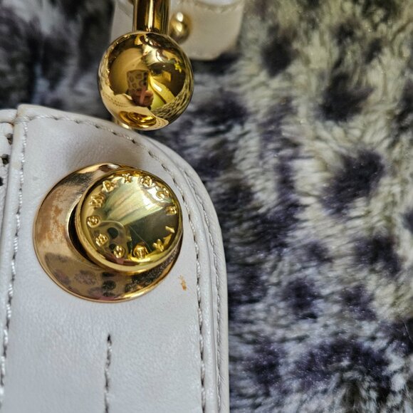 BCBGMaxAzria Cream Buttery Soft Perforated Leather Shoulder Bag, Gold Hardware - Picture 14 of 16